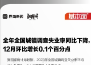 基本面 | 全年全国城镇调查失业率同比下降，12月环比增长0.1个百分点
